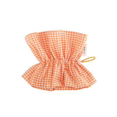 Orange checked protective elizabethan collar for dogs and cats.