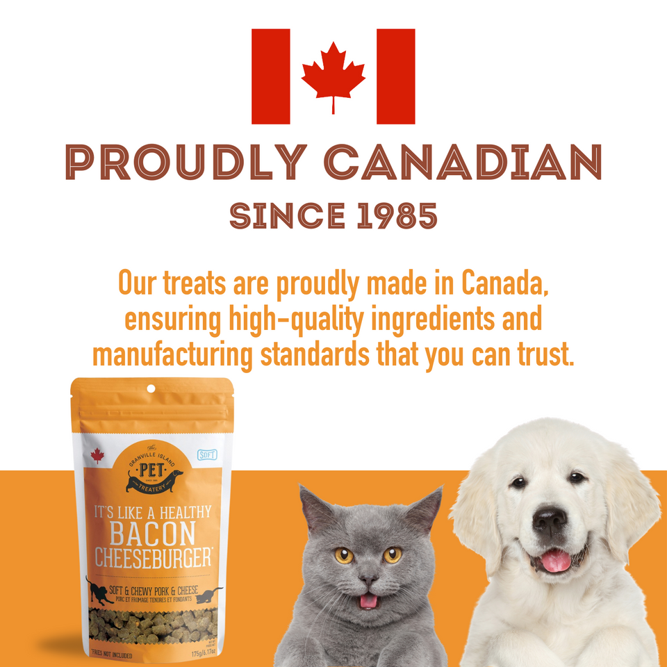 It's Like A Healthy Bacon Cheeseburger - Soft & Chewy Pork Liver & Cheese Treat for Dogs & Cats. It's proudly canadian made, ensuring high-quality ingredients and manufacturing standards that can be trusted.