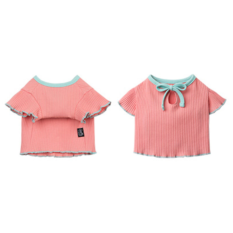 Ribbon Tie Ruffle Sleeve Crop Top Dog & Cat