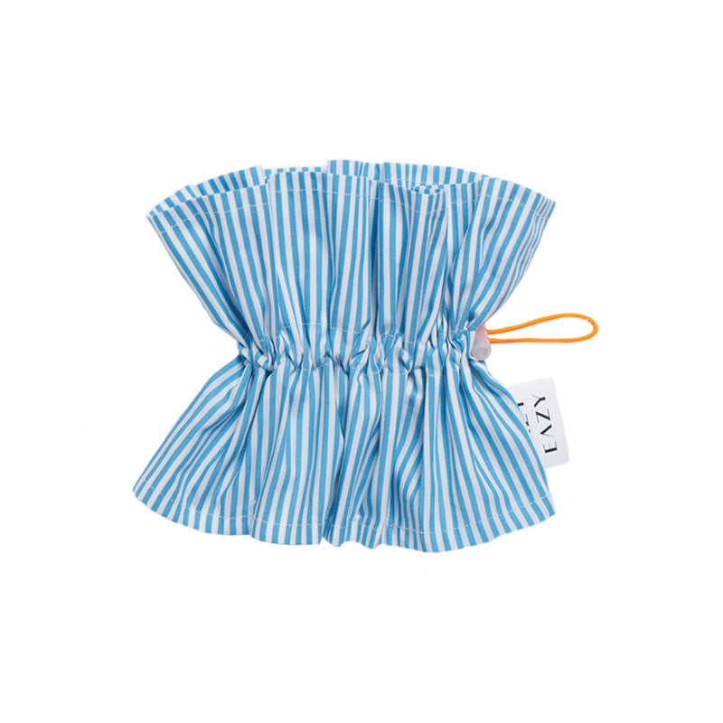 Blue striped protective elizabethan collar for dogs and cats.