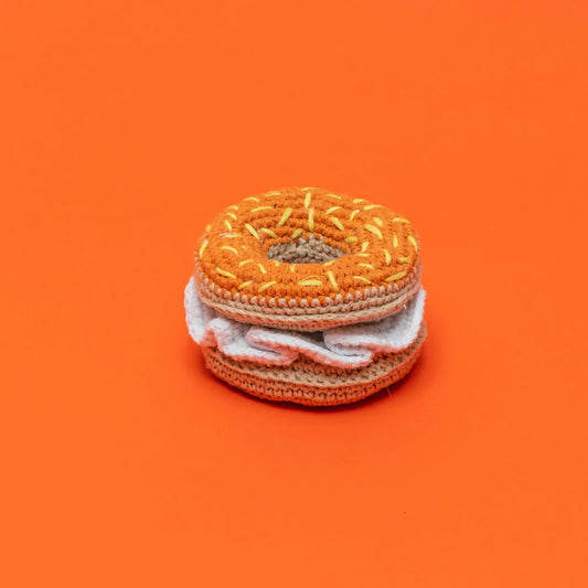 Hand Crochet Bagel & Cream Cheese Dog Toy